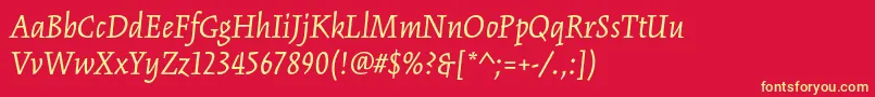 KinesisstdItalic-Schriftart – Gelbe Schriften auf rotem Hintergrund