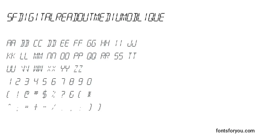 Czcionka SfDigitalReadoutMediumOblique – alfabet, cyfry, specjalne znaki
