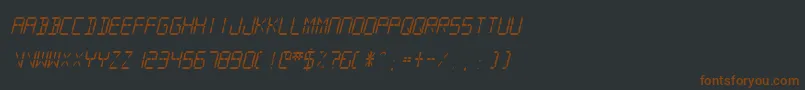 Fonte SfDigitalReadoutMediumOblique – fontes marrons em um fundo preto