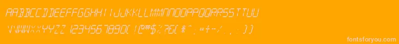 SfDigitalReadoutMediumOblique-Schriftart – Rosa Schriften auf orangefarbenem Hintergrund