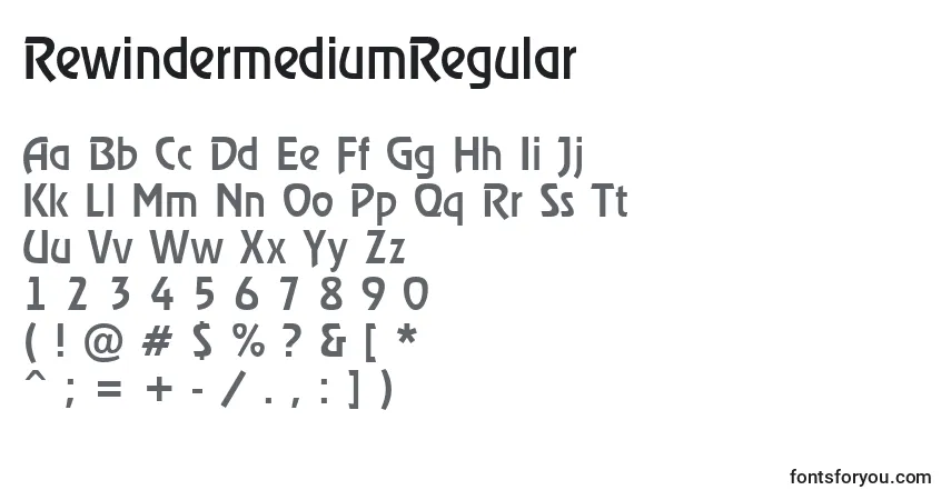 Шрифт RewindermediumRegular – алфавит, цифры, специальные символы