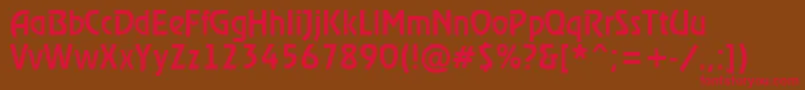 フォントRewindermediumRegular – 赤い文字が茶色の背景にあります。