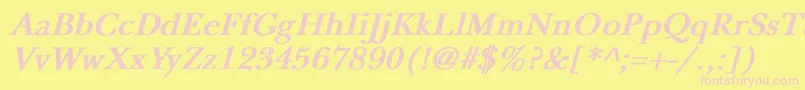 NewbaskervilleBoldItalic-fontti – vaaleanpunaiset fontit keltaisella taustalla