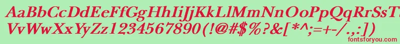 NewbaskervilleBoldItalic-fontti – punaiset fontit vihreällä taustalla