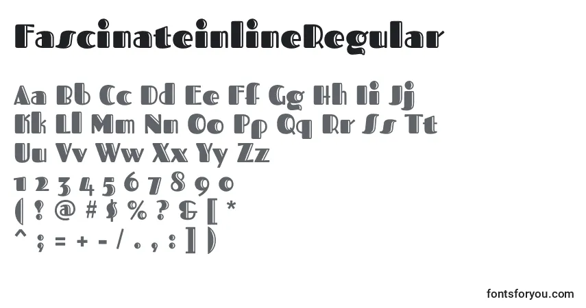 Czcionka FascinateinlineRegular – alfabet, cyfry, specjalne znaki