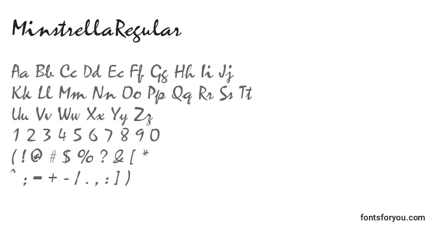 Czcionka MinstrellaRegular – alfabet, cyfry, specjalne znaki
