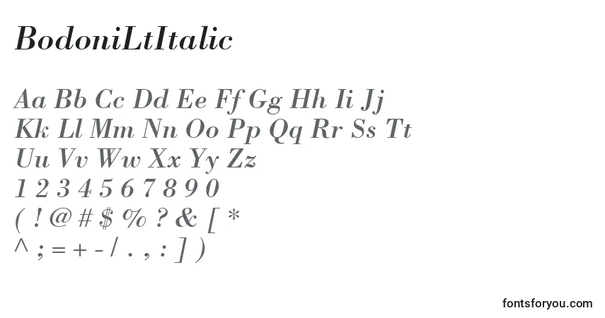 Fuente BodoniLtItalic - alfabeto, números, caracteres especiales