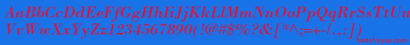 BodoniLtItalic-Schriftart – Rote Schriften auf blauem Hintergrund