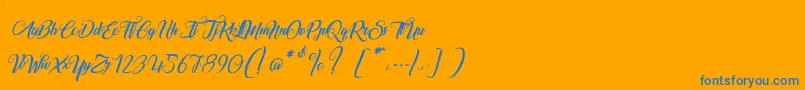 MarchandDeVeniseItalic-Schriftart – Blaue Schriften auf orangefarbenem Hintergrund