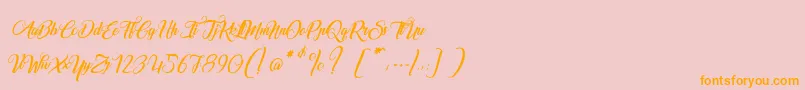 MarchandDeVeniseItalic-Schriftart – Orangefarbene Schriften auf rosa Hintergrund