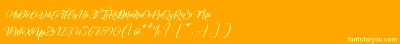 MarchandDeVeniseItalic-Schriftart – Gelbe Schriften auf orangefarbenem Hintergrund