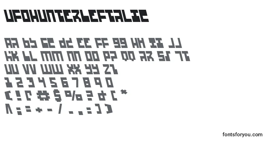 UfoHunterLeftalicフォント–アルファベット、数字、特殊文字