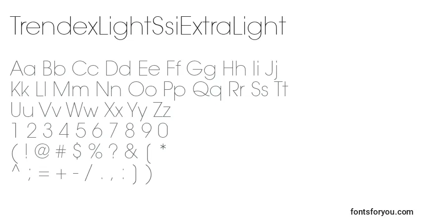 A fonte TrendexLightSsiExtraLight – alfabeto, números, caracteres especiais