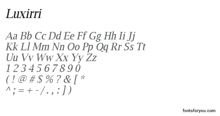 characters of luxirri font, letter of luxirri font, alphabet of  luxirri font