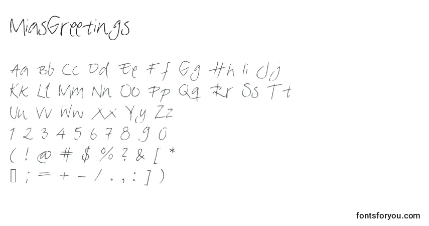 Schriftart MiasGreetings – Alphabet, Zahlen, spezielle Symbole