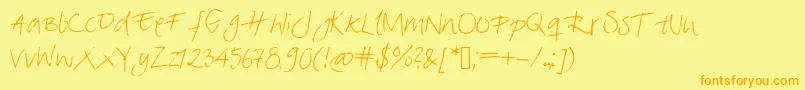 フォントMiasGreetings – オレンジの文字が黄色の背景にあります。