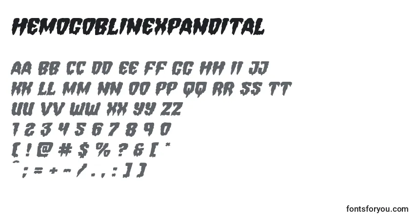 Шрифт Hemogoblinexpandital – алфавит, цифры, специальные символы