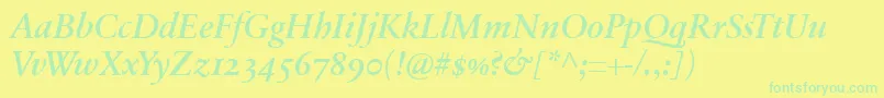 SabonnextLtDemiItalicOldStyleFigures-Schriftart – Grüne Schriften auf gelbem Hintergrund