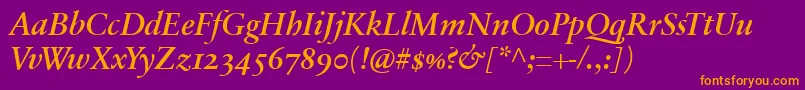SabonnextLtDemiItalicOldStyleFigures Font – Orange Fonts on Purple Background