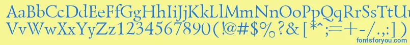 フォントLazurskyPlain.001.001 – 青い文字が黄色の背景にあります。