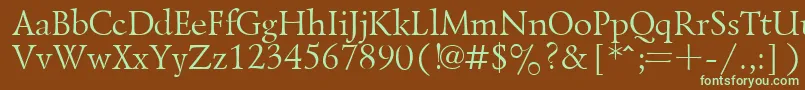 フォントLazurskyPlain.001.001 – 緑色の文字が茶色の背景にあります。