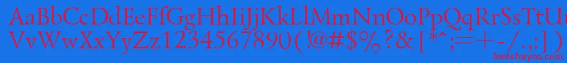Czcionka LazurskyPlain.001.001 – czerwone czcionki na niebieskim tle