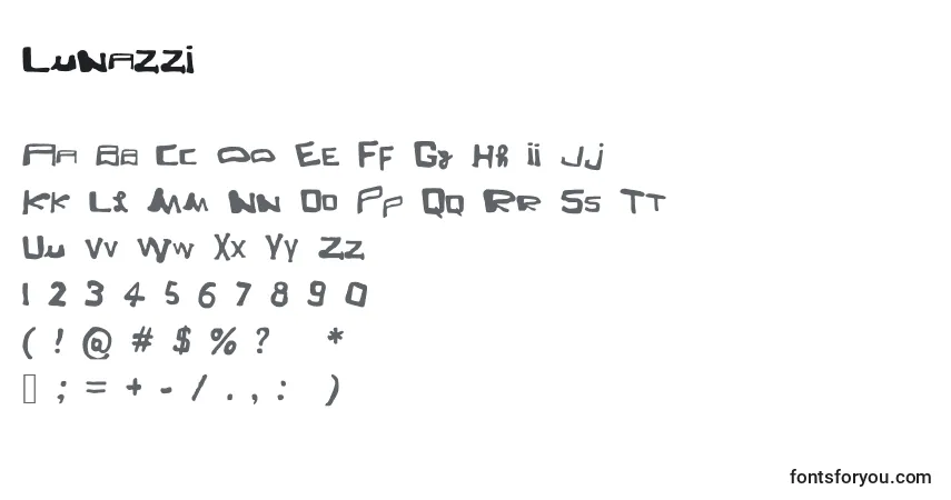 Lunazzi-fontti – aakkoset, numerot, erikoismerkit