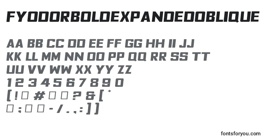 Czcionka FyodorBoldexpandedoblique – alfabet, cyfry, specjalne znaki