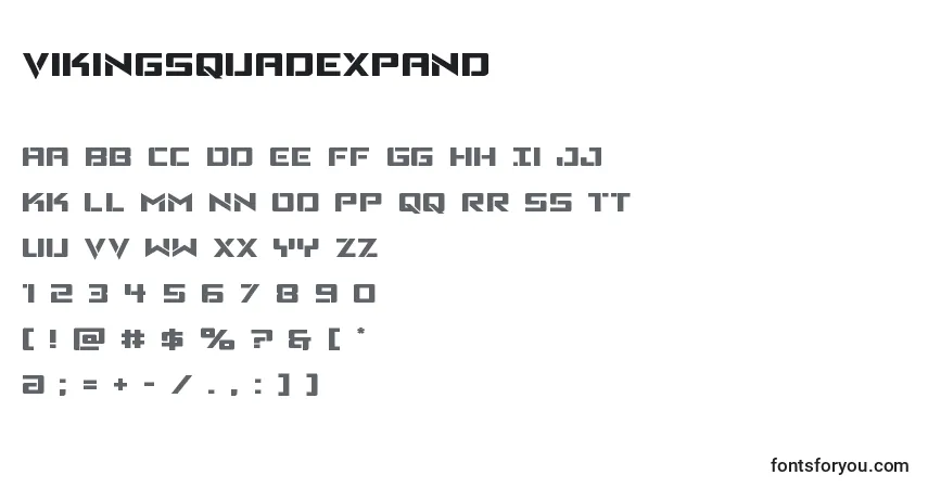 A fonte Vikingsquadexpand – alfabeto, números, caracteres especiais