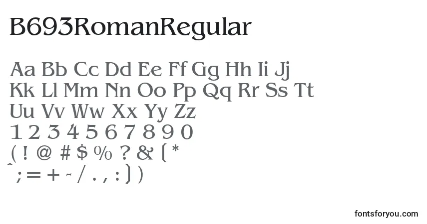 Czcionka B693RomanRegular – alfabet, cyfry, specjalne znaki