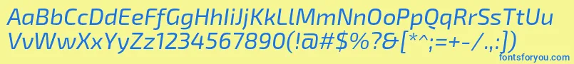 フォントExo2.0Italic – 青い文字が黄色の背景にあります。