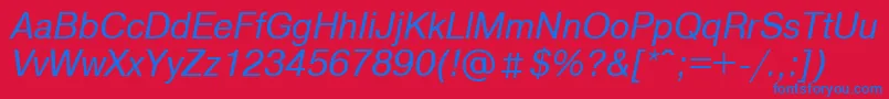 ArtsanscItalic-Schriftart – Blaue Schriften auf rotem Hintergrund