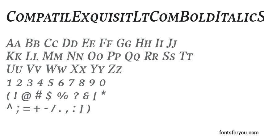 A fonte CompatilExquisitLtComBoldItalicSmallCaps – alfabeto, números, caracteres especiais