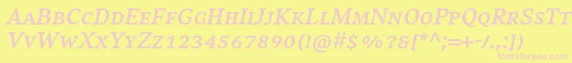CompatilExquisitLtComBoldItalicSmallCaps-fontti – vaaleanpunaiset fontit keltaisella taustalla