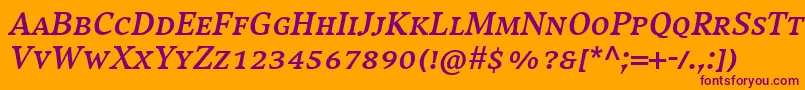CompatilExquisitLtComBoldItalicSmallCaps-Schriftart – Violette Schriften auf orangefarbenem Hintergrund