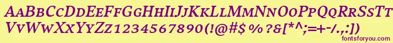 CompatilExquisitLtComBoldItalicSmallCaps-fontti – violetit fontit keltaisella taustalla