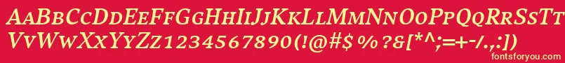 CompatilExquisitLtComBoldItalicSmallCaps-Schriftart – Gelbe Schriften auf rotem Hintergrund