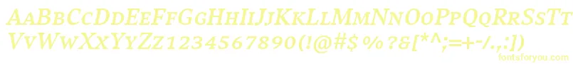 Czcionka CompatilExquisitLtComBoldItalicSmallCaps – żółte czcionki na białym tle