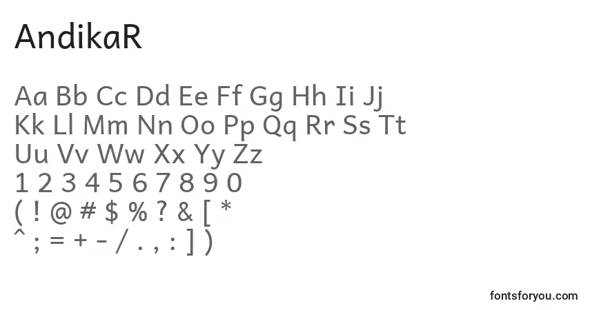 AndikaR-fontti – aakkoset, numerot, erikoismerkit
