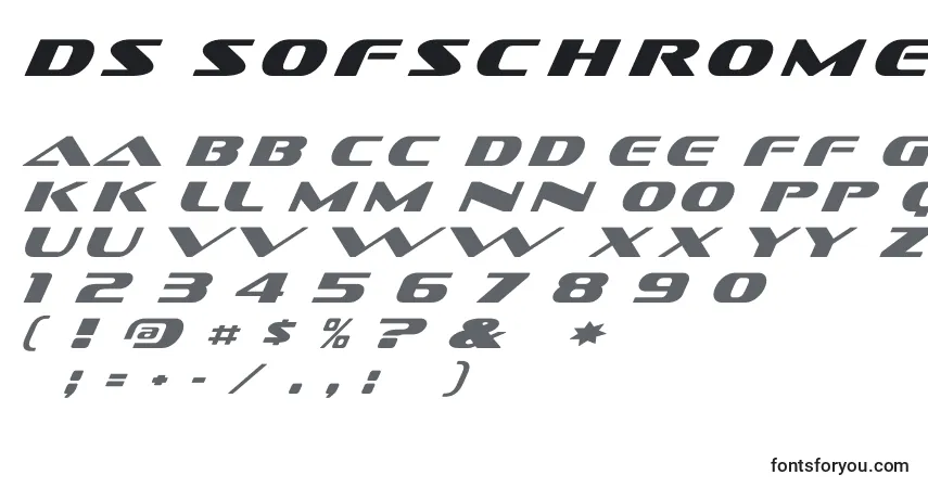 Schriftart Ds Sofschrome – Alphabet, Zahlen, spezielle Symbole