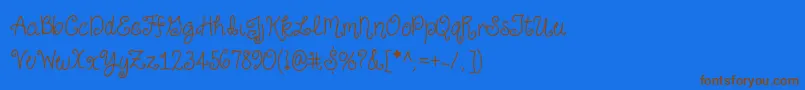 フォントJustForGiggles – 茶色の文字が青い背景にあります。
