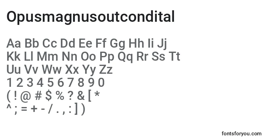 Schriftart Opusmagnusoutcondital – Alphabet, Zahlen, spezielle Symbole