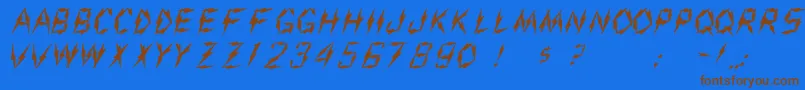 フォントAarco1 – 茶色の文字が青い背景にあります。