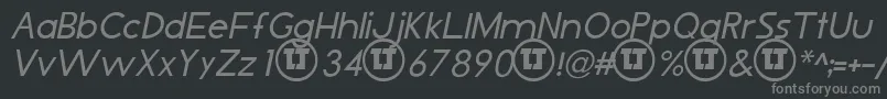LjDesignStudiosIsItalic-fontti – harmaat kirjasimet mustalla taustalla