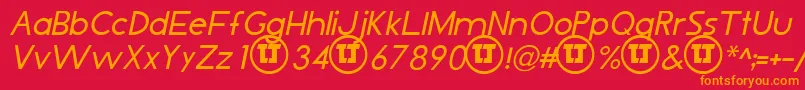 フォントLjDesignStudiosIsItalic – 赤い背景にオレンジの文字