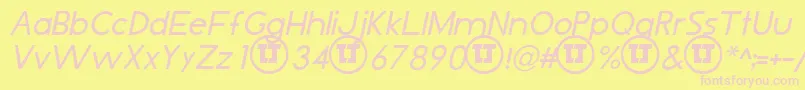 Fonte LjDesignStudiosIsItalic – fontes rosa em um fundo amarelo