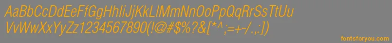 フォントHelioscondlightItalic – オレンジの文字は灰色の背景にあります。