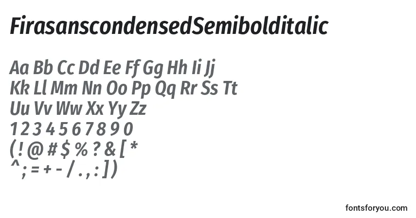 A fonte FirasanscondensedSemibolditalic – alfabeto, números, caracteres especiais