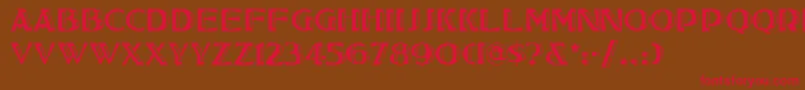 フォントTucsonone – 赤い文字が茶色の背景にあります。