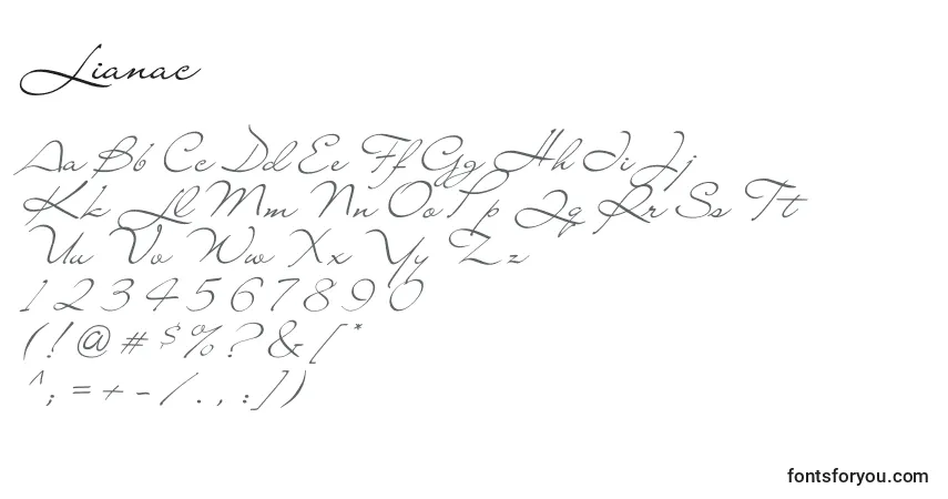 Schriftart Lianac – Alphabet, Zahlen, spezielle Symbole